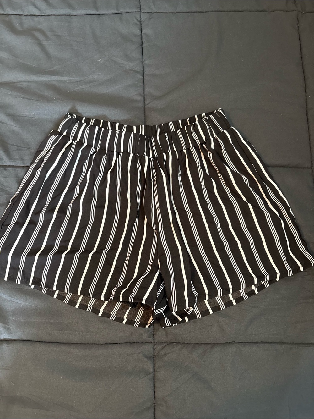 Revamped Black & White Vertical-Stripe High-Waist Shorts